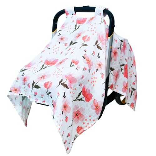 Image of 80S Muslin Car Seat Cover for Babies - Soft & Breathable Infant Carrier Canopy, Lightweight Sunshade for Summer, Universal Fit for Baby Boys & Girls