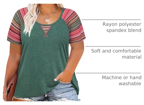Image of CARCOS Plus Size Tops for Women Short Sleeve Shirt Summer Star /Leopard /Tie Dye /Flower Crewneck Pullover Tunic XL-5XL