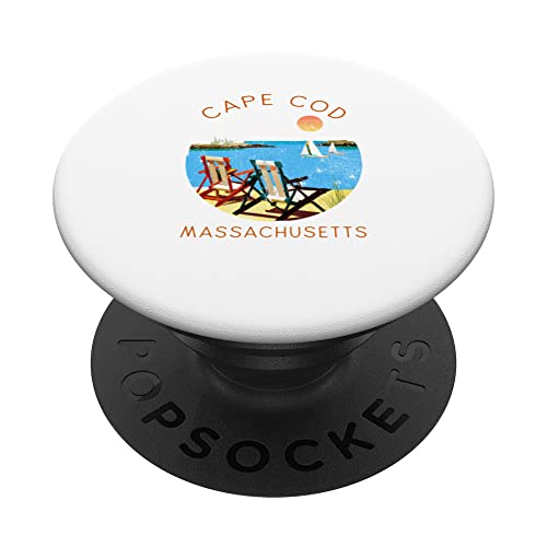 Retro Cape Cod Souvenir - Vintage beach Vacation PopSockets Swappable PopGrip, Black