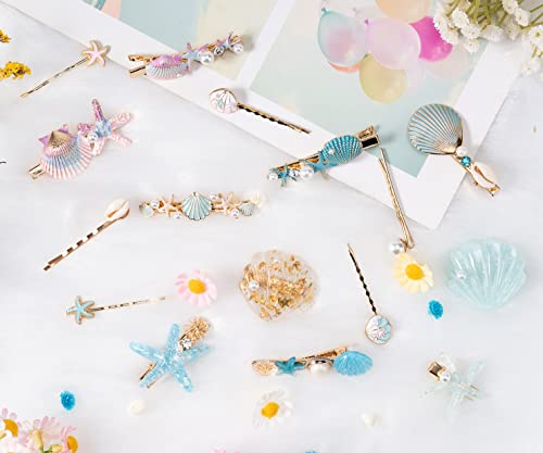 Beshiny 4 Pcs Starfish Seashell Hair Clips Pearl Barrettes Alloy Mermaid Hair Accessories For Women Girls Beach Wedding Supplies, Colorful #TOP7