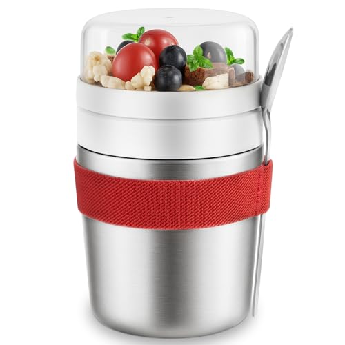 orven Edelstahl Üslibecher to Go Mit Öffel Doppelwandiger Vakuum-Isolier Joghurtbecher to Neu Aufgewertete Müslibox Und Erwachsene Für Porridge Müsli Cornflakes Kinder 720ml M