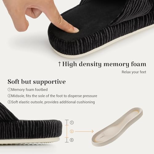 Image of Chantomoo Slippers for Women Memory Foam House Bedroom Corduroy Bow Crossbands Slipper Shoes Comfy Trendy Gift Slippers