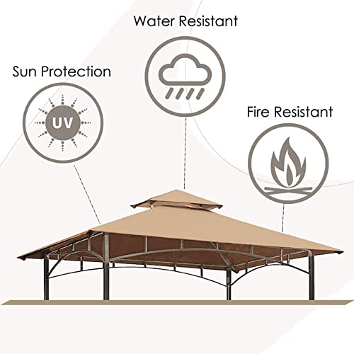Grill Gazebo Replacement Canopy Roof – Hugline 5x8 Outdoor Grill Shelter Canopy Top Double Tiered BBQ Tent Cover Fit for Model L-GG001PST-F (Beige) by Hugline - Used condition - Image 2
