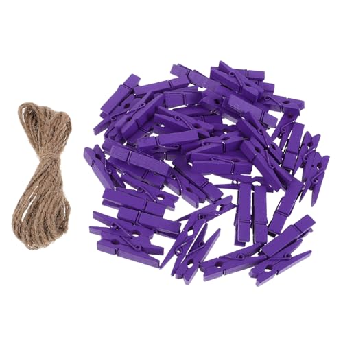 100pcs Mini Wooden Clothespins with Jute Twine Photo Clips for Crafting Hanging Pictures and Home Decor
