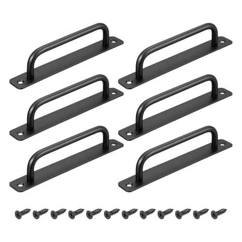 Image of uxcell 6Pcs Barn Door Handles, 160mm / 6 Inch Hole Center Sliding Gate Door Pull Handle Aluminum Alloy Cabinet Handles with Base and Screws for Kitchen Bathroom Wardrobe Closet (Black)