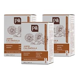 Pili Natural Calendula Soap Bars for Face and Body, for Dry or Cracked Skin, Gentle Cleanser for Men, Women and Teens (3 Pack)