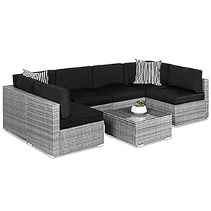 Best Choice Products 7-Piece Modular Outdoor Sectional Wicker Patio Conversation Set w/ 2 Pillows, Coffee Table, Cover Included – Gray/Black