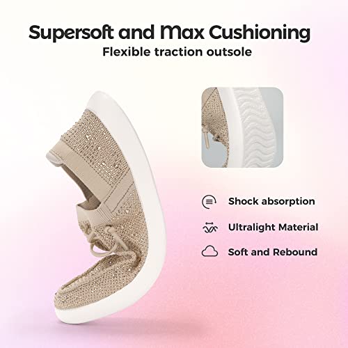 Image of BELOS Women's Rhinestone Lace Up Loafers Shoes Comfortable Slip On Mesh Knit Walking Shoes Fashion Lightweight Sparkly Glitter Sneaker