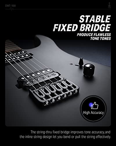 Image of Donner Solid Body Electric Guitar, Matte Finish 39 Inch Metal Electric Guitar Beginner Kits with Bag, Strings, Strap, Cable, Strings Dampener for Rock Music Lover, DMT-100 (Matte Black)