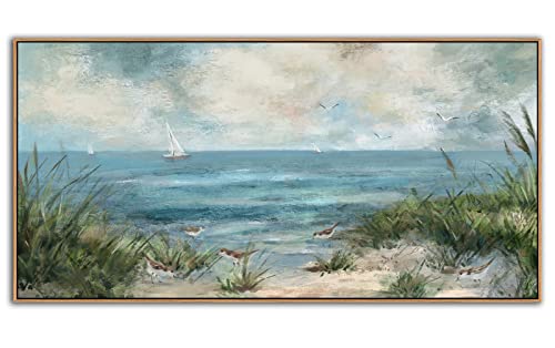 Sea Beach Framed Canvas Wall Art Vintage Seascape Canvas Prints Wall Decor Ocean Sailboat Seagull Canvas Pictures Beach Bird Reed Canvas Painting Artwork Living Room Bedroom Decoration 60x120cm by arteWOODS - Used condition - Image 4