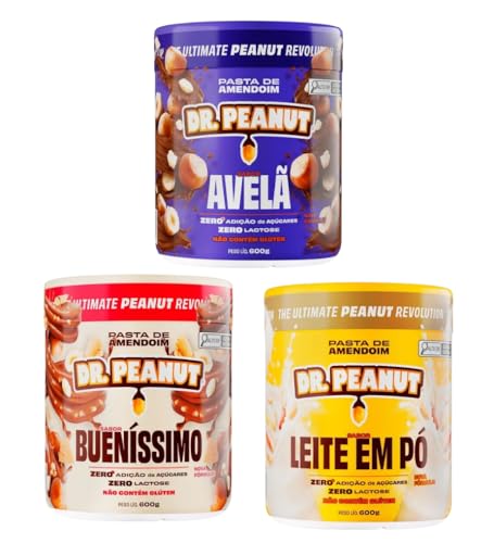 Kit 3x Pasta de Amendoim 600g Whey Protein - Dr Peanut AVELA+LEITE EM PÓ+BUENISSIMO