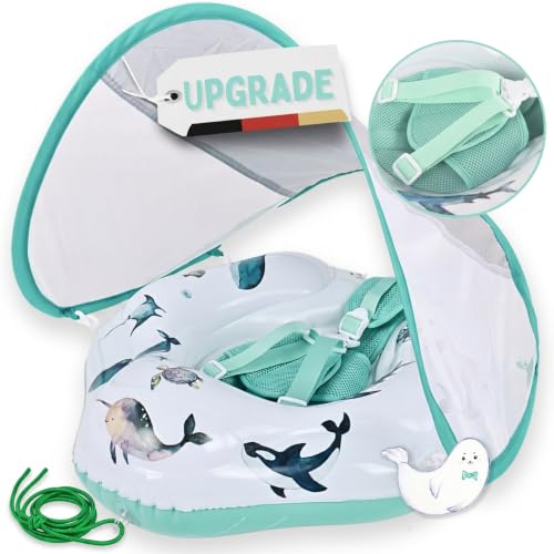EDWEKIN® Baby Schwimmring 2026 mit Eltern-Zugleine – Mehr Sicherheit & Wasserspaß | TÜV geprüft | Premium Baby Float mit Netzstoffgurt & handgemalten Motiven | 6–36M| Mitwachsend