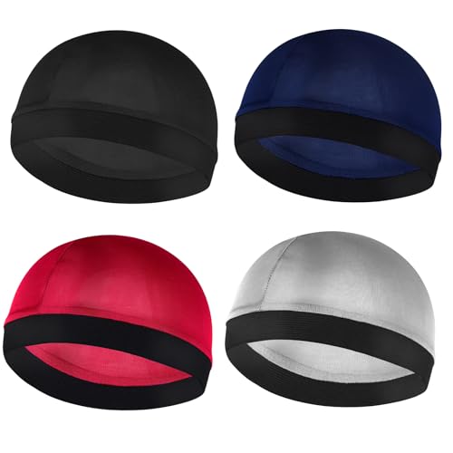 YUXIANLB Gorro ondulado sedoso, gorro de seda satinada para dormir, banda elástica Durags Wave Caps para ondas 360, 540, 720, gorros de ducha para hombres y mujeres, paquete de 4