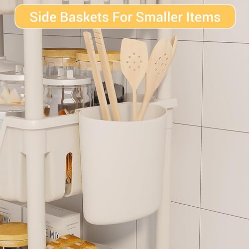 Image of Lukzer 3-Tier Multipurpose Plastic Storage Rack with Wheels & Side Hooks | Rolling Utility Organizer Shelf for Kitchen, Bathroom, Office & Home Use - 35 x 26 x 76 cm (White) CH-094