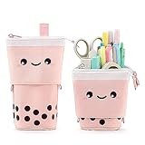 Cute Standing Pencil Case for Kids, Pop Up Pencil Box Makeup Pouch, Christmas Gift Kids Corduroy Pen Holder Organizer Cosmetics Bag, Kawaii Stationary (Pink)