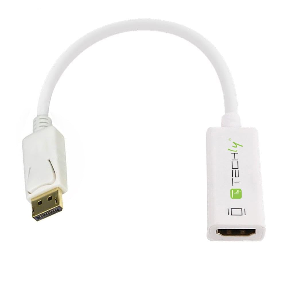Techly 0.15m DisplayPort 1.2 - HDMI M/F 0,15 m Blanco - Adaptadores de cable de vídeo (0,15 m, DisplayPort, HDMI, Macho, Hembra, Blanco)