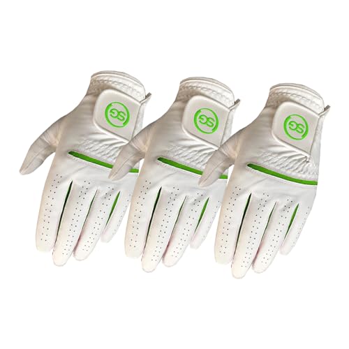 Sports Gear Ltd Golf Gloves - Men All Weather Golf Gloves, Cabretta Leather Palm Patch & Thumb, Soft Feel Grip & Comfortable - Right Handed Golfer, for Beginners & Professionals - Pack of 3(Green, S)