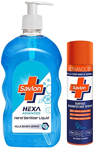 Image of Savlon Hexa Advanced Hand Sanitizer Liquid Pump Pack 500ml, Natural & Surface Disinfectant Spray Sanitizer 170g