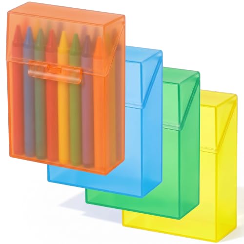 Image of Clabby 4 Pcs Clear Plastic Crayon Boxes Hold 24 Count, Sunset | Organizer Box, Case, Colorful, Portable Storage Holder with Snap Lid, for Kids Boys Girls School Classroom Home Art Supply