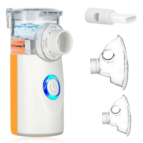 BIAOQINBO Aerosol Portatile Silenzioso per Adulti e Bambini, Macchina Aerosol con 2 Maschere E Boccaglio-Inalazione Ultrasuoni Nebulizzatore Aerosol per uso Domestico e in Viaggio (Arancione)