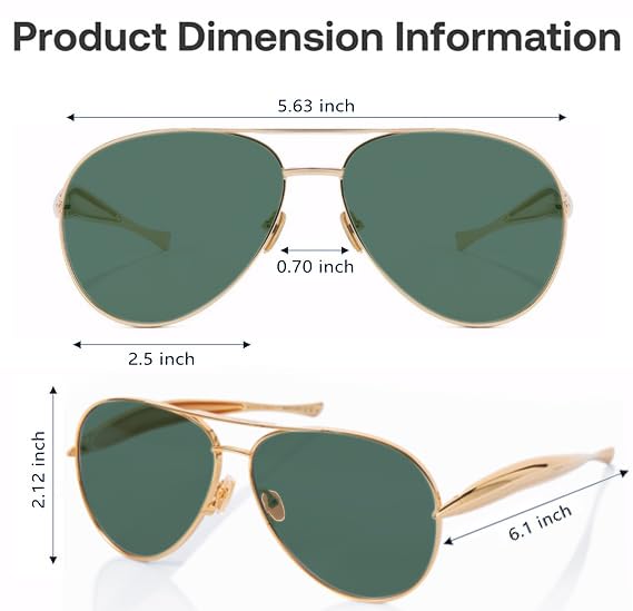 Image of Oversized Aviator Sunglasses For Women 70s Retro 2025 Metal Shades with Gold Streamline Arms