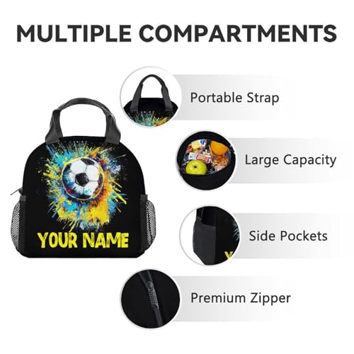 Personalized Soccer Backpack with Lunch Box and Pencil Case Set, 3PCS Matching Teens Colorful Backpacks Combo, Bookbag and Pencil Case Bundle4