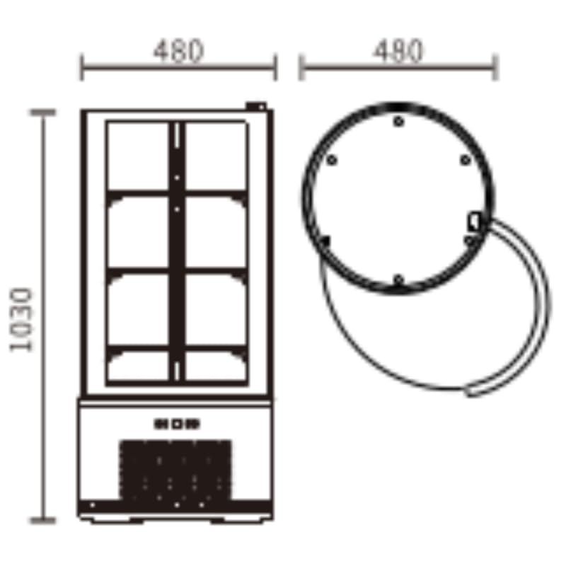 Vitrine Réfrigérée Panoramique Ronde 100L – LED – Rotative – 2/+8°C