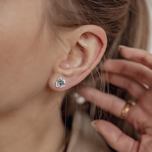 Rose Earrings for Women - Sterling Silver Earrings for Sensitive Ears Hypoallergenic Cubic Zirconia Flower Earrings Classic Lightweight Earrings for Ladies Gifts for Birthday for Mother Wife2