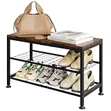 Tujurich 3-Tier Shoe Rack Bench - Entryway Organizer with Shoe Storage, Sturdy Shoe Shelf for Front Door, Small Space Saving Furniture, Brown, 27.2' x 12.0' x 15.9'