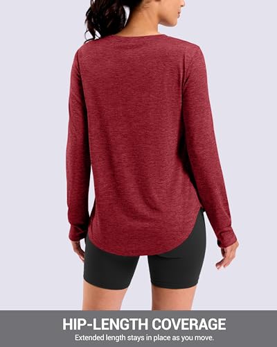 Lightweight Long Sleeve Workout Tops for Women Athletic Running Shirts (Red,XL) - image 2