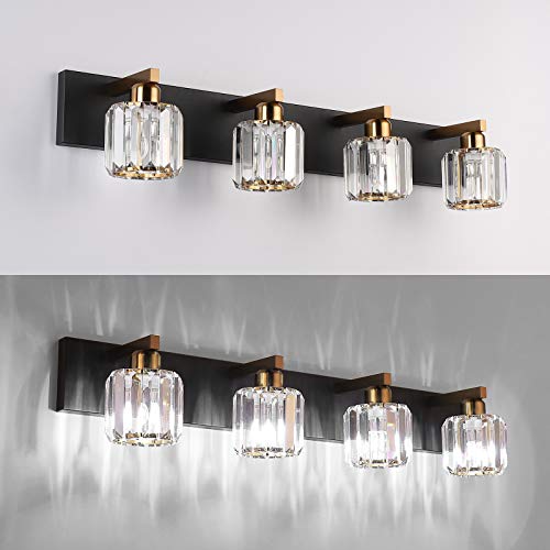Image of Aipsun Crystal Bathroom Vanity Lighting Black Vanity Light Fixtures Modern Vanity Light for Bathroom 4 Lights(Exclude Bulb)