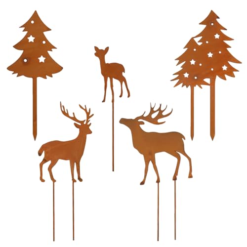 VerLuky 5er Set Weihnachtsbaum Rentiere Gartenstecker,Rost Hirsch Deko...