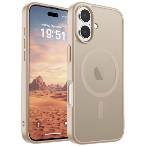 Image of SUPFINE Magnetic for iPhone 17 Case (Compatible with MagSafe)(Military Grade Drop Protection) Translucent Matte Shockproof with Anti-Fingerprint Phone Cover 2025,Desert Gold