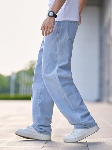 Image of dockstreet Men Baggy Denim Jeans in Pure 100% Cotton Denim || Stretchable (Jet Black) and Stretchable (Colored) Jeans || Unisex Designs||Jeans||