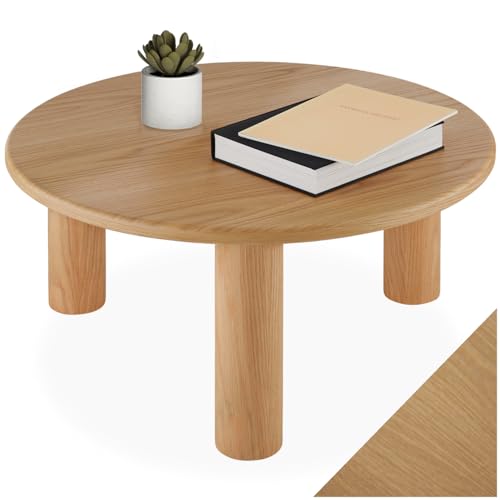 TecTake® Mesa de Centro Redonda de Madera Maciza, Tablero MDF Chapado, Protectores de Fieltro, Mesa de Salón Moderna, Estabilidad y Diseño Elegante - 80 x 80 x 35,5 cm Roble Claro