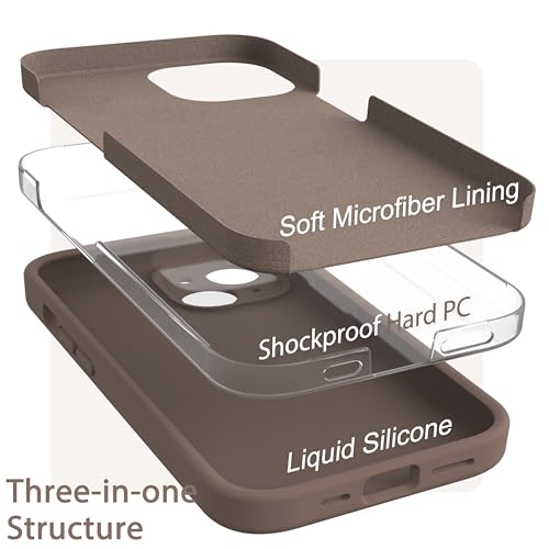 Coque silicone liquide iPhone 15 marron clair avec protection camera