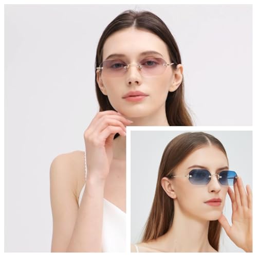 Retro Rimless Sunglasses for Women Men Rectangle Sunglasses3