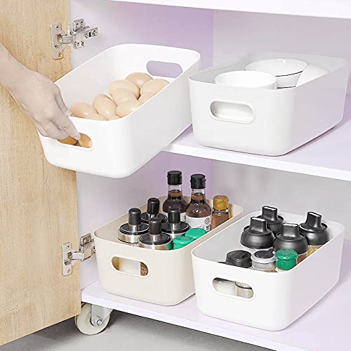 Bgfuni 8er Aufbewahrungsbox Kunststoff,Organizer Box mit Griffen-(Original Design),Klein Aufbewahrungsbox Weiß für Haushalt,Praktischer Aufbewahrungskorb Aufbewahrungskiste für Bad,20x14x7.5cm(Weiß)