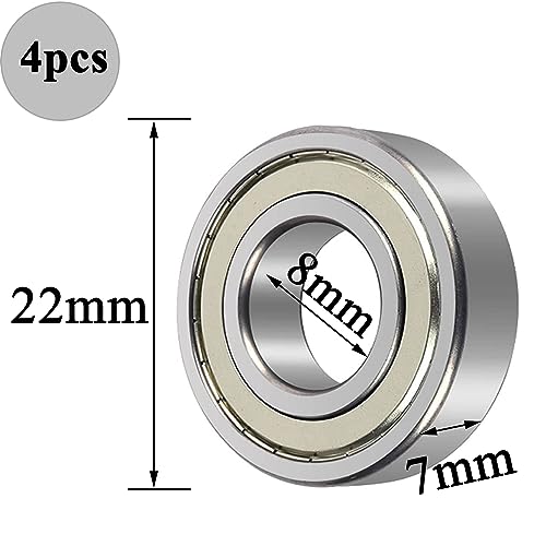 4 Stücke Kugellager 608ZZ ABEC 7,Metall Double Shielded Miniatur Rillenkugellager,Skateboard kugellager inlineskates zubehör lager Geeignet,für Skateboard Roller Inline Skates