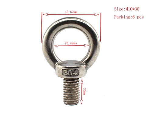 Image of 304 stainless steel M10 lifting rigging eyebolt ring Shaped with lengthened thread(30mm) pack of 6 pcs