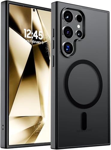 Elzzi Magnetic Guard Designed for Samsung S24 Ultra 5G Case Translucent Matte Hard PC + TPU Back Cover [Compatible with MagSafe] Anti-Scratch Phone Case (Black)