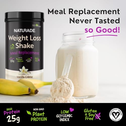 naturade weight loss shake meal replacement 18 servings - 25g plant-based protein cla fiber amp 18 vitamins and minerals designed to curb cravings and boost daily nutrition - vanilla creme