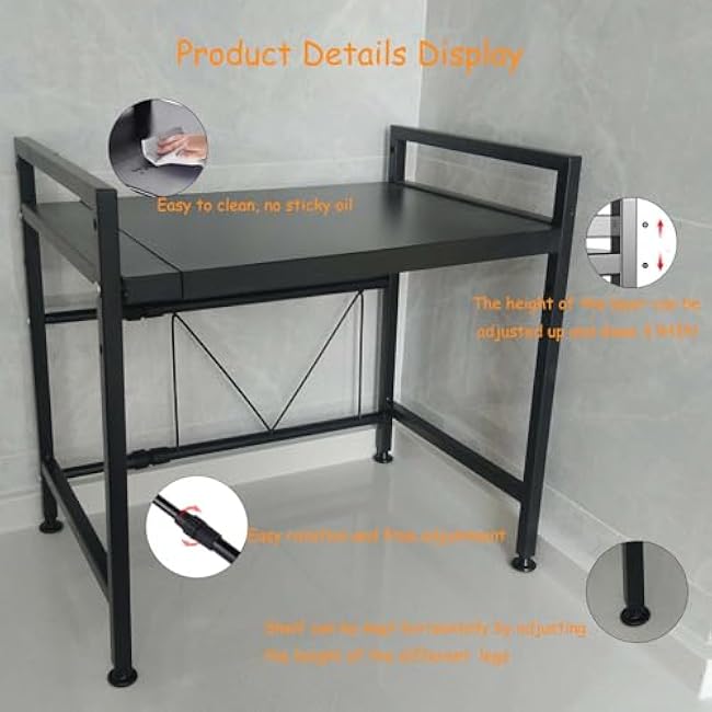 Microwave Oven Rack, Microwave stand,Adjustable Shelf with 6 Hooks Microwave Shelf, Microwave Rack, Extendable Kitchen Microwave Stand, Microwave Stand with Storage (shelf 001)