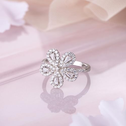 Women's 925 Sterling Silver Dazzling Floral Cubic Zirconia Ring