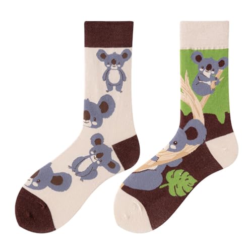 NxnChc Chaussettes Drôles Pour Femmes Et Hommes Unisexe Multi Motifs Koala Animaux Nourriture Sport Art Coton Cadeau Design Asymétrique Gauche-Droite