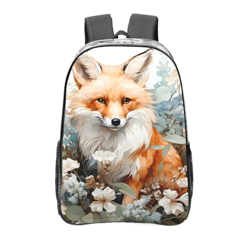 OSAM SPACE Wild Fox Flower Clear Backpack for Stadium Events Heavy Duty PVC Transparent Backpack See Through Bag Large Capacity Clear Backpacks for Women Men (16Inch)