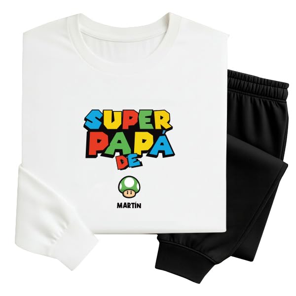 Transparent Gift Pijama super pai com nomes personalizados. Presentes originais para pais, homem, casal. Presente original e divertido Dia do Pai. Roupa de dormir.