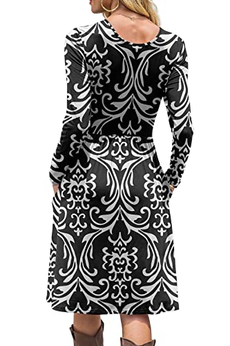Image of DB MOON Women Casual Long Sleeve Dresses Empire Waist Knee Length Loose Dress with Pockets