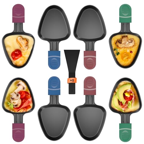 Zalava Lot de 8 Poêlon Raclette Triangle Anti-adhésif, Coupelle Raclette Triangulaire avec Poignée Colorée Anti-brûlure pour Fromage Fondu, Oeuf Frit, 4...