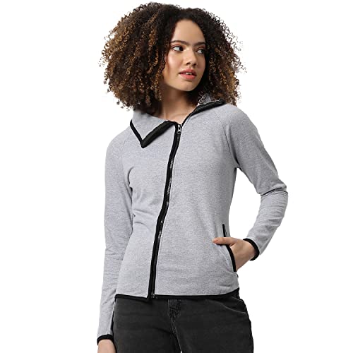 Image of Campus Sutra Women cotton Premium Zipper Hoodie-Grey